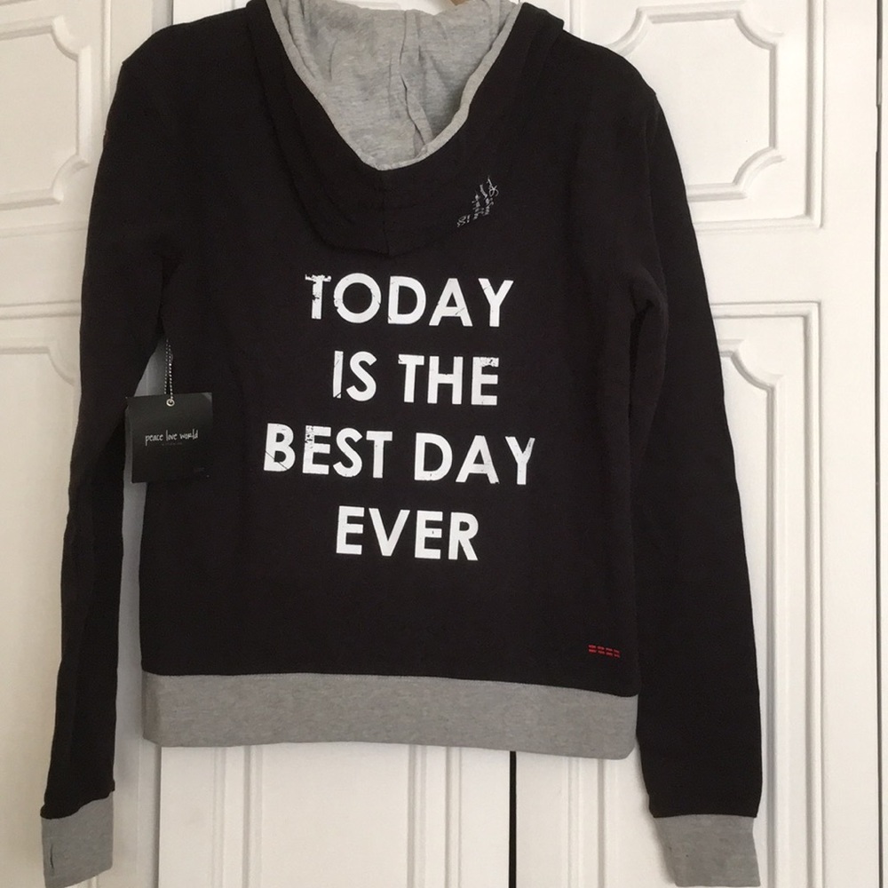 Peace Love World - black and grey zip up hoodie